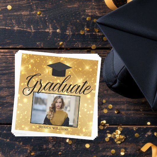 Gold Sparkle-Afstuderen Foto Chic Custom Party Servet