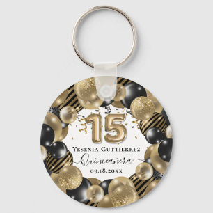 Gold Sparkle Black Quinceanera-ballon Sleutelhanger