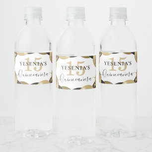 Gold Sparkle Black Quinceanera-ballon Waterfles Etiket