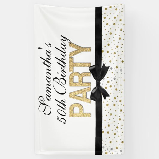 Gold Sparkle Confetti 50th Birthday Party Spandoek (Verticaal)