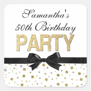 Gold Sparkle Confetti 50th Birthday Party Vierkante Sticker