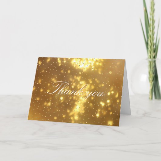 Gold Sparkle Confetti Bokeh Light Dank u Bedankkaart (Voorkant)