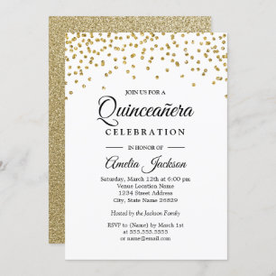 Gold Sparkle Confetti Quinceanera Invitation
