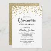 Gold Sparkle Confetti Quinceanera Invitation Kaart (Voorkant / Achterkant)
