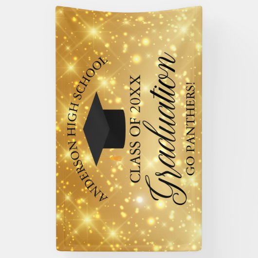 Gold Sparkle Custom High School Graduparty Spandoek (Verticaal)