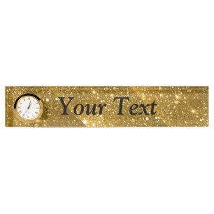 Gold Sparkle Desk-naamplaat met klok Naambordje