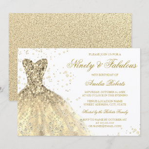 Gold Sparkle Dress Womans 90e verjaardag Kaart