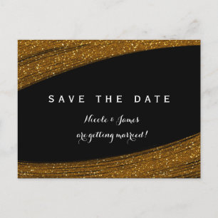 Gold Sparkle Glitter Black Save the Date Briefkaar Aankondigingskaart