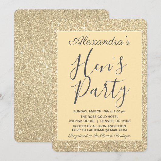 Gold Sparkle Glitter Hen's Party Kaart (Voorkant / Achterkant)