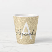 Gold Sparkle Glitter Monogram Naam en Initiaal Latte Mok (Voorkant)