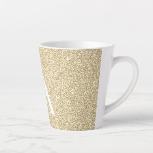 Gold Sparkle Glitter Monogram Naam en Initiaal Latte Mok (Rechts)