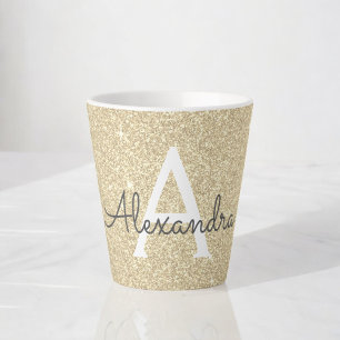 Gold Sparkle Glitter Monogram Naam en Initiaal Latte Mok