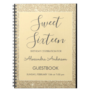 Gold Sparkle Glitter Sweet 16 gastenboek Notitieboek