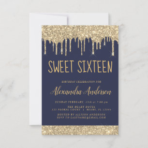Gold Sparkle Glitter Sweet Sixteen Birthday Kaart