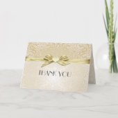 Gold Sparkle Heart Ribbon Damask Carte de remercie (Devant)