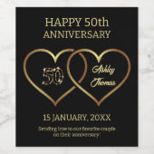 Gold Sparkle Hearts Wijn Etiket (Enkel label)