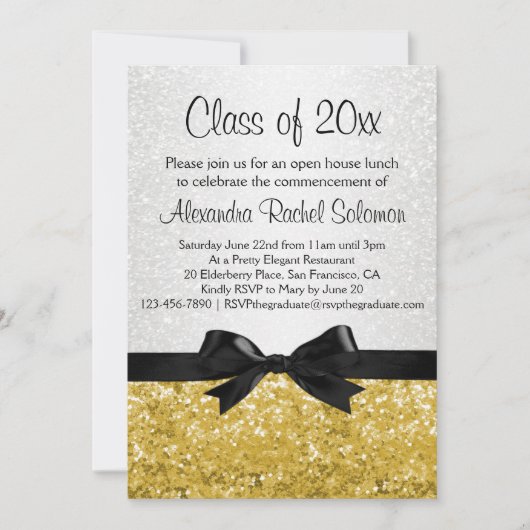 Gold Sparkle-look Bow Afstuderen Invitation Kaart (Voorkant)