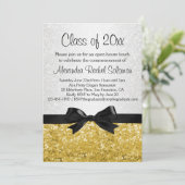 Gold Sparkle-look Bow Afstuderen Invitation Kaart (Staand voorkant)
