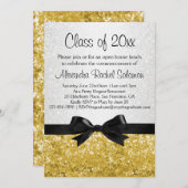 Gold Sparkle-look Bow Afstuderen Invitation Kaart (Voorkant / Achterkant)