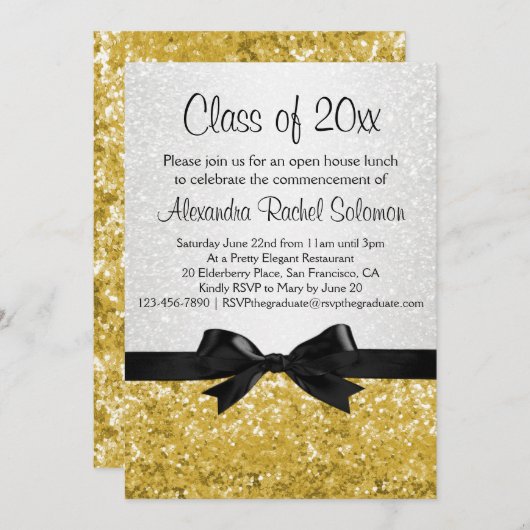 Gold Sparkle look Bow Graduation Invitation (Devant / Derrière)