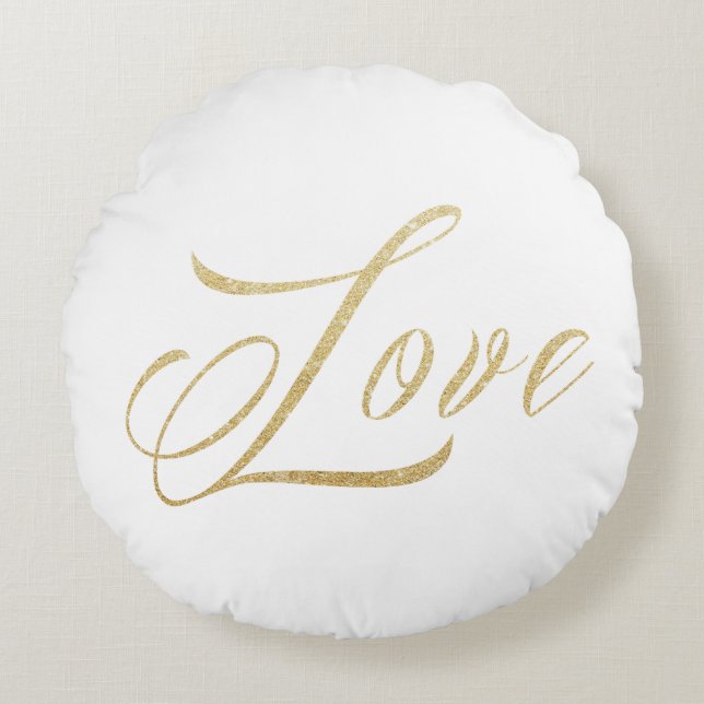 Gold Sparkle Love Round Sierkussen Rond Kussen (Voorkant)