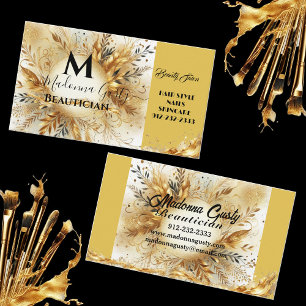 Gold Sparkle Monogram Floral Beauty Professional Visitekaartje