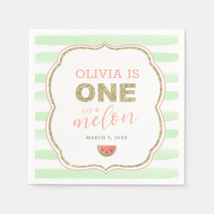 Gold Sparkle One in een Melon 1st Birthday Napkin Servet
