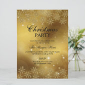Gold Sparkle Snowflake kerstfeestdag uitnodiging (Staand voorkant)