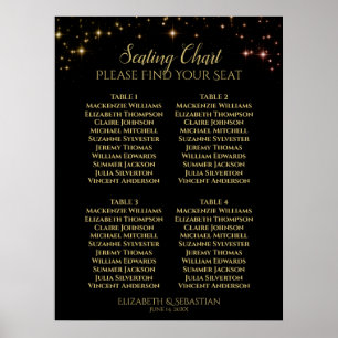 Gold Sparkle Stars 4 Table Wedding Seating Chart Poster