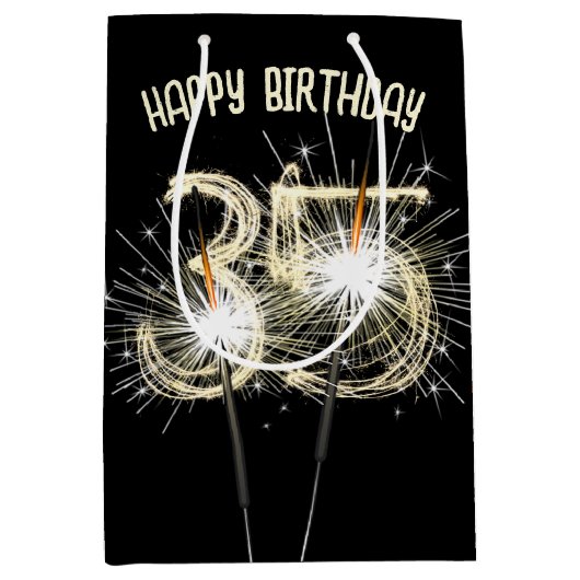 Gold Sparklers voor 35e verjaardag Medium Cadeauzakje (Voorkant)