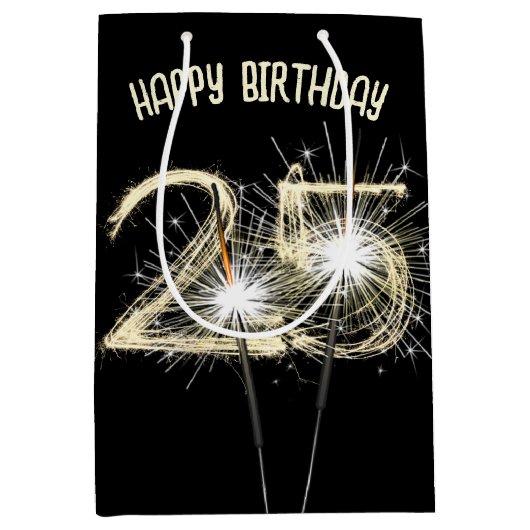 Gold Sparklers voor de 25e verjaardag Medium Cadeauzakje (Voorkant)