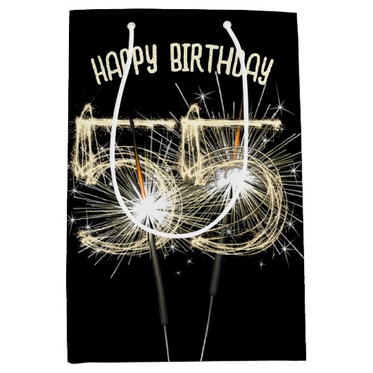 Gold Sparklers voor de 55e verjaardag Medium Cadeauzakje (Voorkant)