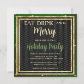 Gold Sparkles et Green Holiday Party Invitation (Devant)