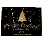 Gold Sparkles Merry kerstboom Black Groot Cadeauzakje (Achterkant)