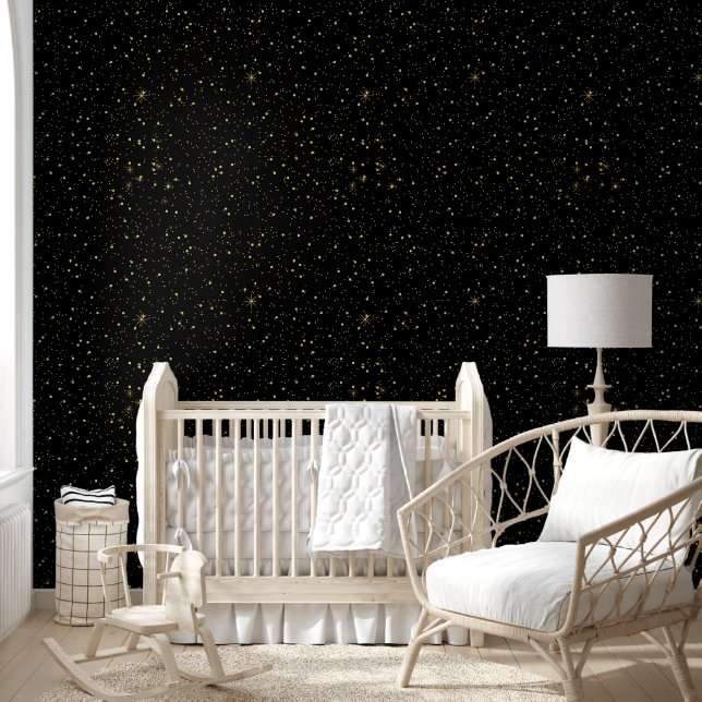 Gold Sparkles on Black Behang (Kinderen)