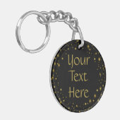 Gold Sparkles op zwarte aangepaste tekst Sleutelhanger (Voorkant Links)