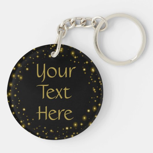 Gold Sparkles op zwarte aangepaste tekst Sleutelhanger (Achterkant)