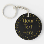Gold Sparkles op zwarte aangepaste tekst Sleutelhanger (Voorkant)