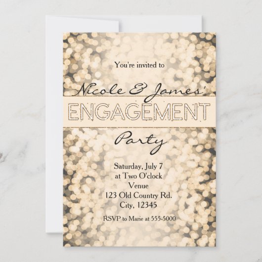 Gold Sparkling Lights Engagement Party Uitnodiging (Voorkant)