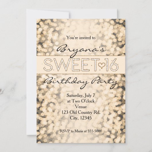 Gold Sparkling Lights SWEET 16 Invitations de part (Devant)
