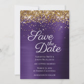 Gold Sparkly Glitter Donker Violet Ombre Folie Save The Date (Voorkant)