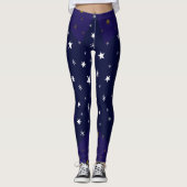 Gold Sparkly sterren en witte sterren aan de blauw Leggings (Voorkant)