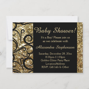 Gold Sparkly Swirl Boy Baby shower Kaart