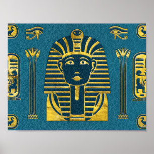 Gold Sphinx hoofd met Egyptische hiërogliefen op b Poster