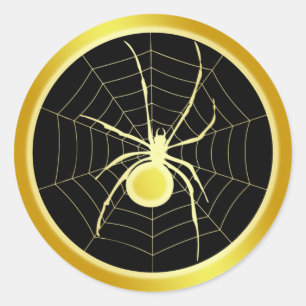 GOLD SPIDER EN WEB RONDE STICKER