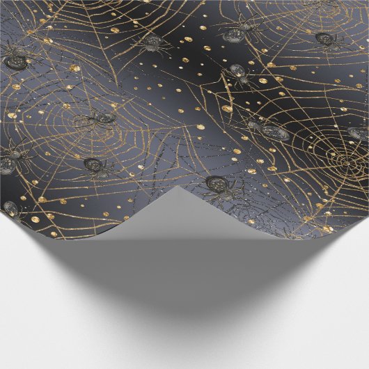 Gold Spider Webs op Black Night Background Cadeaupapier (Hoek)