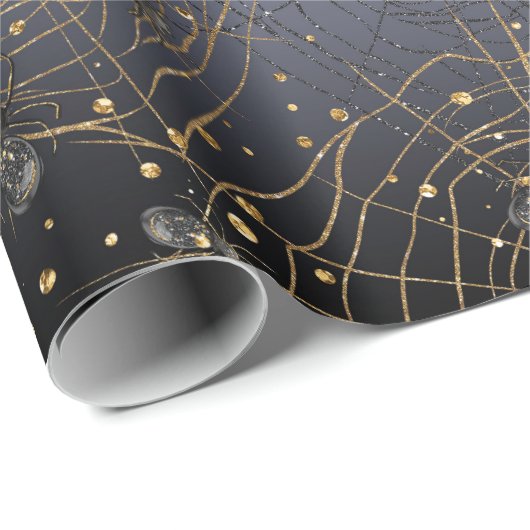Gold Spider Webs op Black Night Background Cadeaupapier (Rol Hoek)