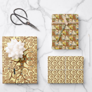 Gold Spirals Triangles Yellow Gustav Klimt Pattern Inpakpapier Vel