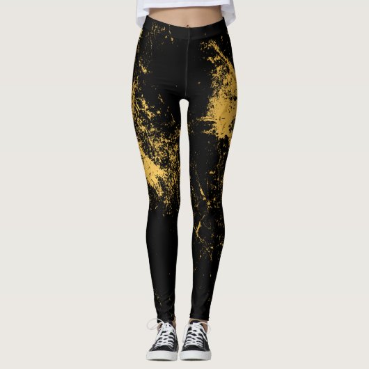 Gold Splashed Black Leggings (Voorkant)