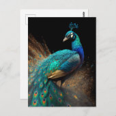 Gold Splatter Peacock Briefkaart (Voorkant / Achterkant)